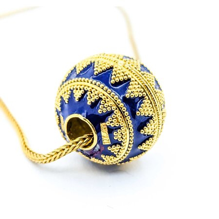 Necklace Blue Enamel Bead Wheat Chain 22ky 19mm 18" 25.1g 225010126