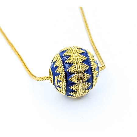Necklace Blue Enamel Bead Wheat Chain 22ky 19mm 18" 25.1g 225010126