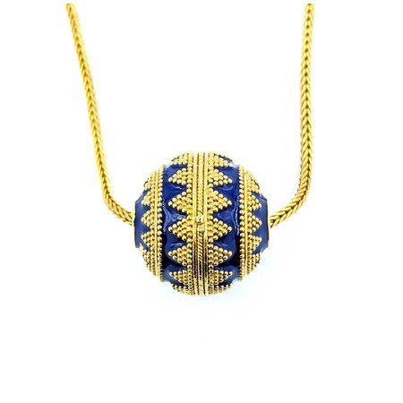 Necklace Blue Enamel Bead Wheat Chain 22ky 19mm 18" 25.1g 225010126