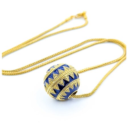 Necklace Blue Enamel Bead Wheat Chain 22ky 19mm 18" 25.1g 225010126