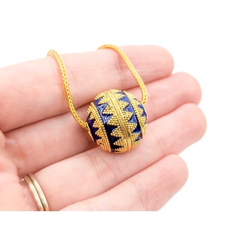 Necklace Blue Enamel Bead Wheat Chain 22ky 19mm 18" 25.1g 225010126
