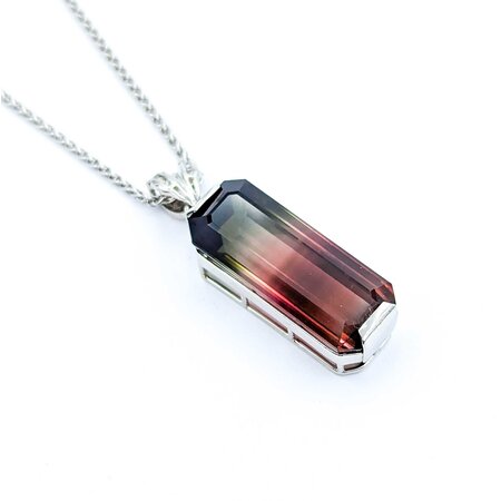 Pendant .05ctw Round Diamonds 34.54ct Bi-Color Green, Pink) Tourmaline 900pt 1.5x.4" 18" 17.62g 225010081