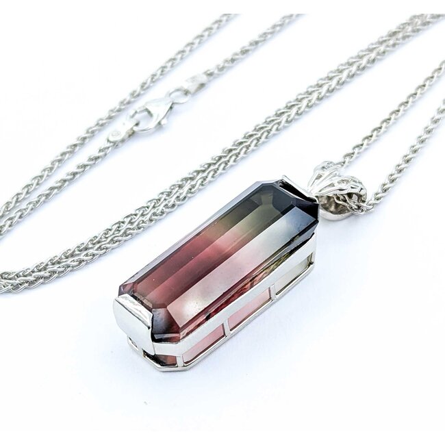 Pendant .05ctw Round Diamonds 34.54ct Bi-Color Green, Pink) Tourmaline 900pt 1.5x.4" 18" 17.62g 225010081