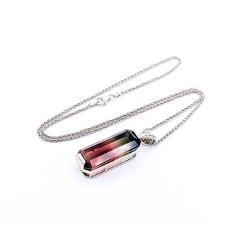 Pendant .05ctw Round Diamonds 34.54ct Bi-Color Green, Pink) Tourmaline 900pt 1.5x.4" 18" 17.62g 225010081
