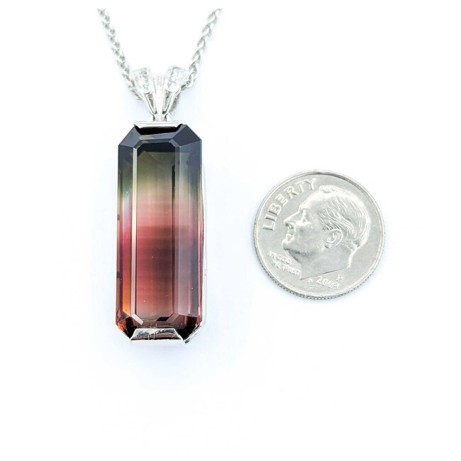 Pendant .05ctw Round Diamonds 34.54ct Bi-Color Green, Pink) Tourmaline 900pt 1.5x.4" 18" 17.62g 225010081