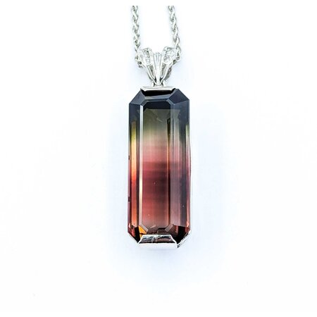 Pendant .05ctw Round Diamonds 34.54ct Bi-Color Green, Pink) Tourmaline 900pt 1.5x.4" 18" 17.62g 225010081