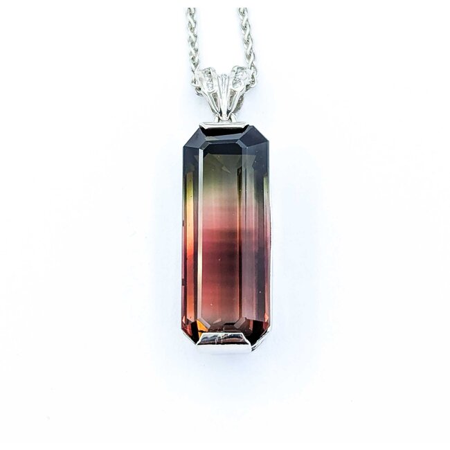 Pendant .05ctw Round Diamonds 34.54ct Bi-Color Green, Pink) Tourmaline 900pt 1.5x.4" 18" 17.62g 225010081
