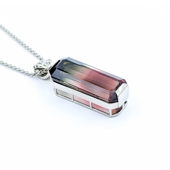Pendant .05ctw Round Diamonds 34.54ct Bi-Color Green, Pink) Tourmaline 900pt 1.5x.4" 18" 17.62g 225010081