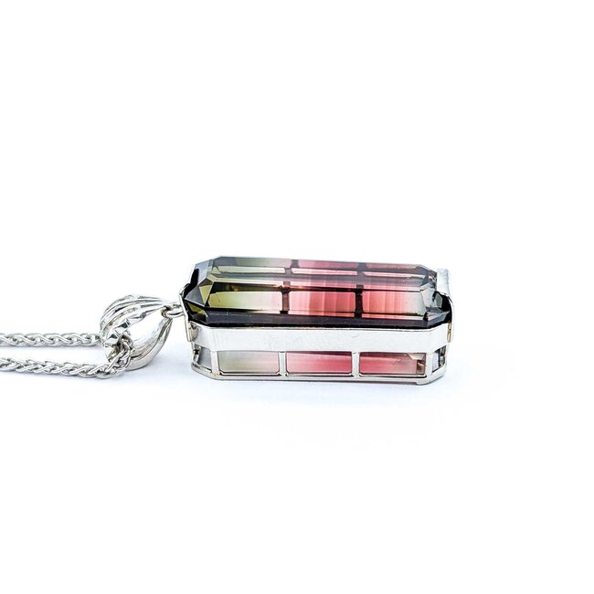 Pendant .05ctw Round Diamonds 34.54ct Bi-Color Green, Pink) Tourmaline 900pt 1.5x.4" 18" 17.62g 225010081