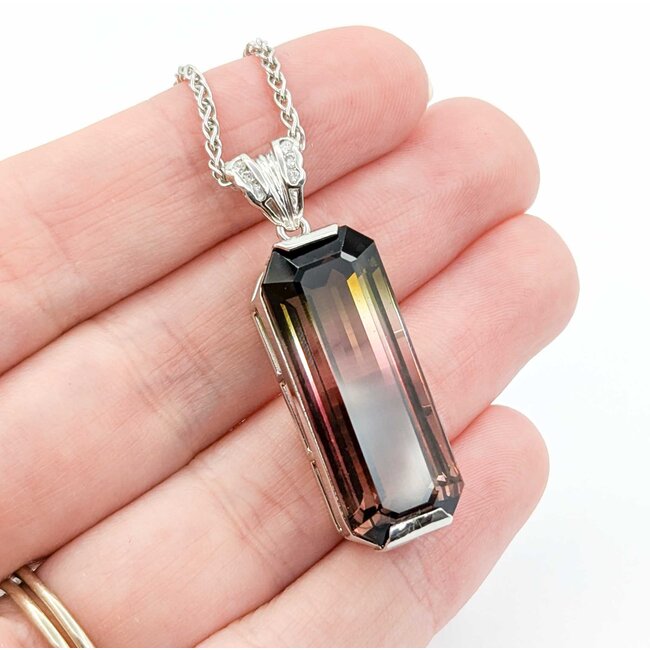Pendant .05ctw Round Diamonds 34.54ct Bi-Color Green, Pink) Tourmaline 900pt 1.5x.4" 18" 17.62g 225010081
