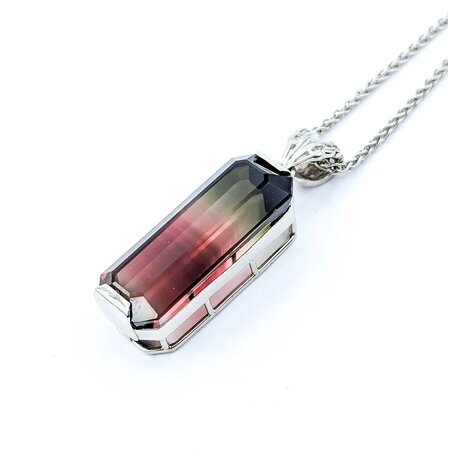 Pendant .05ctw Round Diamonds 34.54ct Bi-Color Green, Pink) Tourmaline 900pt 1.5x.4" 18" 17.62g 225010081