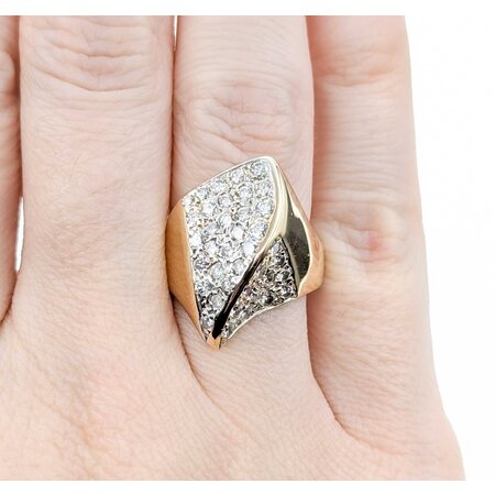 Ring Asymmetric Pave 1.30ctw Round Diamonds 14ky 22.5mm Sz6.5 8.8g 225010115
