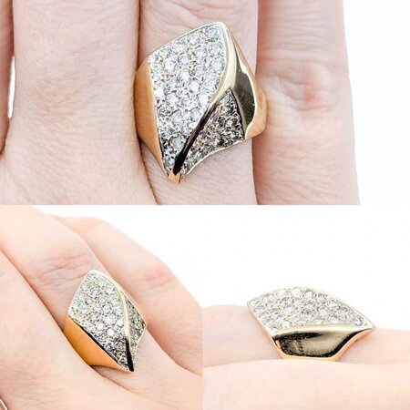 Ring Asymmetric Pave 1.30ctw Round Diamonds 14ky 22.5mm Sz6.5 8.8g 225010115