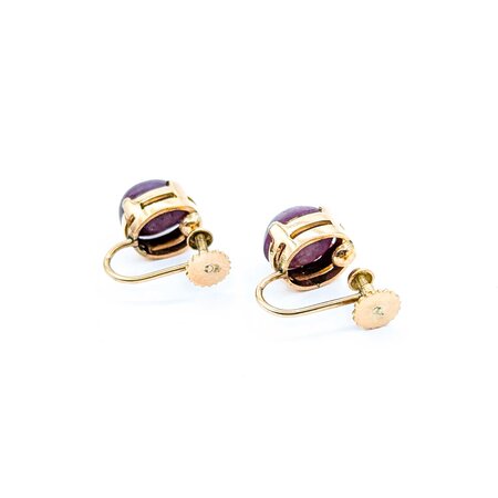 Earrings Mid-Century Screwback 10x8mm Star Rubies 14ky 16.5x9.5" 6.5g 225010096