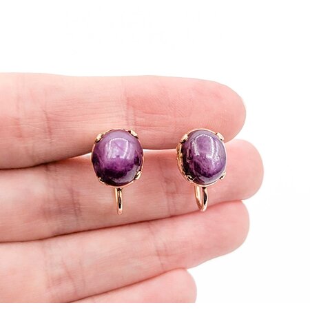 Earrings Mid-Century Screwback 10x8mm Star Rubies 14ky 16.5x9.5" 6.5g 225010096