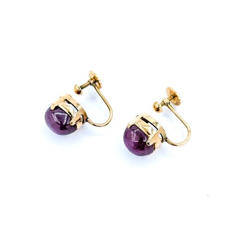 Earrings Mid-Century Screwback 10x8mm Star Rubies 14ky 16.5x9.5" 6.5g 225010096