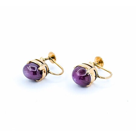 Earrings Mid-Century Screwback 10x8mm Star Rubies 14ky 16.5x9.5" 6.5g 225010096