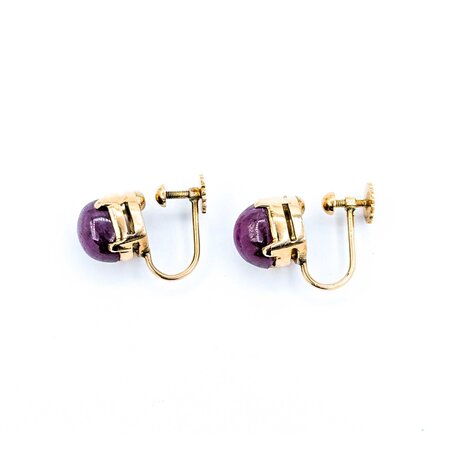 Earrings Mid-Century Screwback 10x8mm Star Rubies 14ky 16.5x9.5" 6.5g 225010096