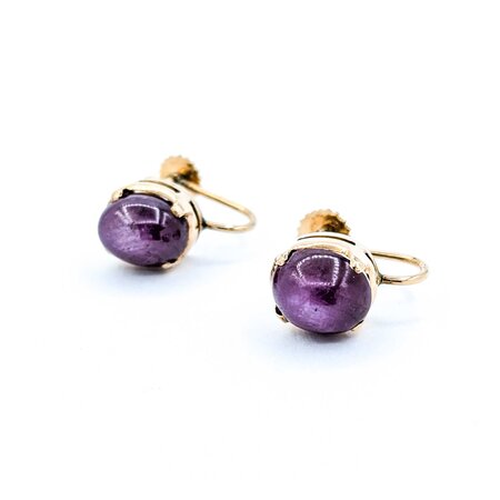 Earrings Mid-Century Screwback 10x8mm Star Rubies 14ky 16.5x9.5" 6.5g 225010096