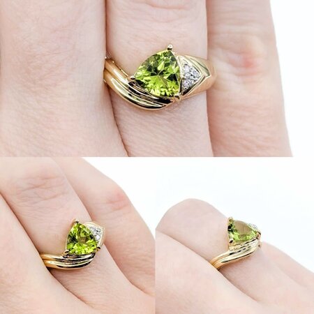 Ring Ribbed Twist .03ctw Round Diamonds 1.40ct Peridot 14ky 11mm Sz5.5 4.1g 225010116