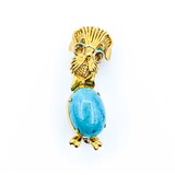  Brooch Intellectual Dog 18x13mm Turquoise 18ky 1.9x.6" 11.92g 225010088