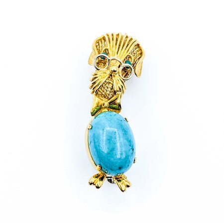 Brooch Intellectual Dog 18x13mm Turquoise 18ky 1.9x.6" 11.92g 225010088