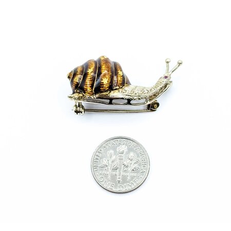 Brooch Mid-Century Snail .02ctw Rubies 18kw 1.5x.7" 9.02g 225010098