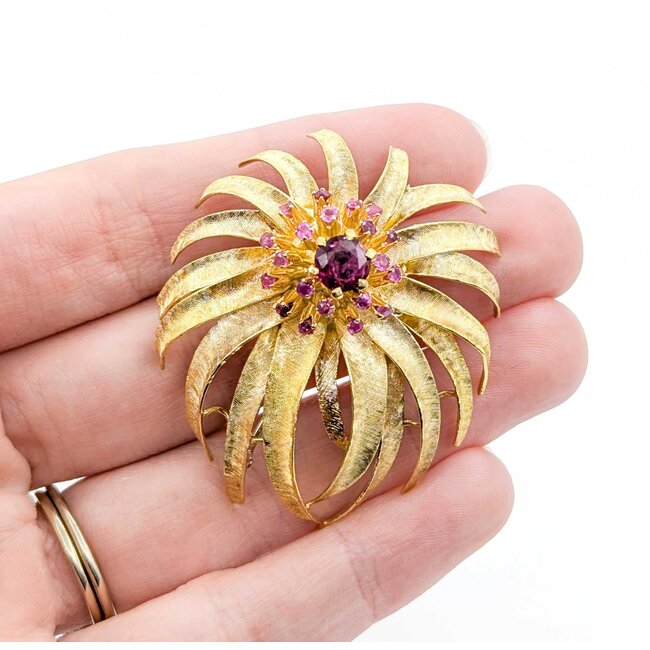 Brooch Flower Design .85ctw Rubies 18ky 1.75x1.55" 18g 225010076
