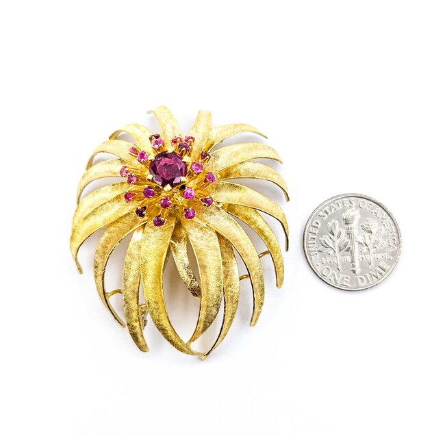 Brooch Flower Design .85ctw Rubies 18ky 1.75x1.55" 18g 225010076