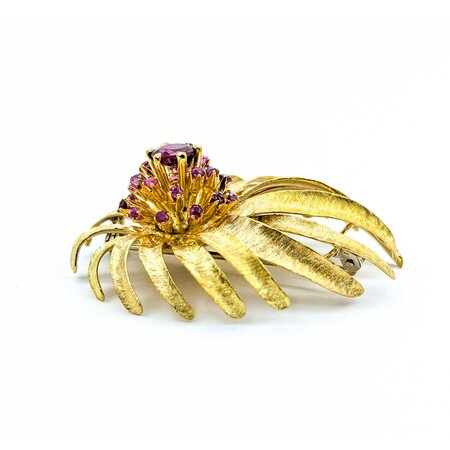 Brooch Flower Design .85ctw Rubies 18ky 1.75x1.55" 18g 225010076