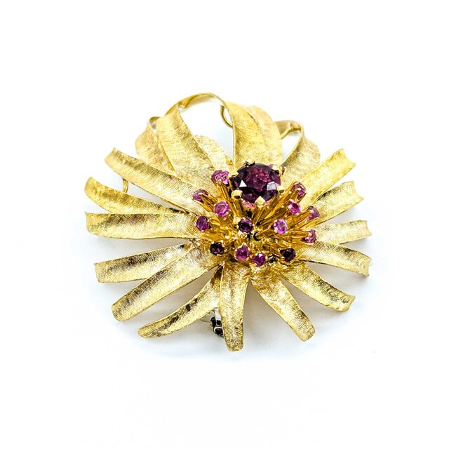 Brooch Flower Design .85ctw Rubies 18ky 1.75x1.55" 18g 225010076