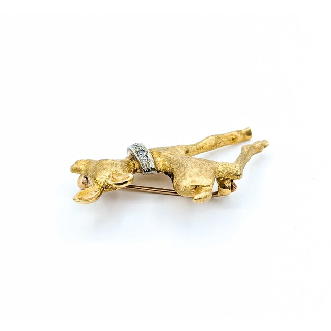 Brooch Deer .07ctw Round Diamonds .02ct Ruby 18ky 1.5x.9" 7.17g 225010083