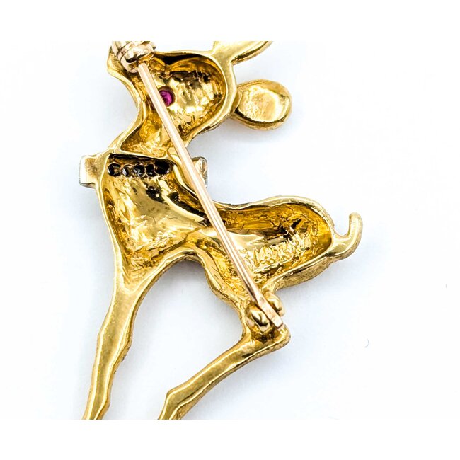 Brooch Deer .07ctw Round Diamonds .02ct Ruby 18ky 1.5x.9" 7.17g 225010083