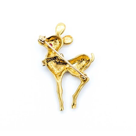 Brooch Deer .07ctw Round Diamonds .02ct Ruby 18ky 1.5x.9" 7.17g 225010083