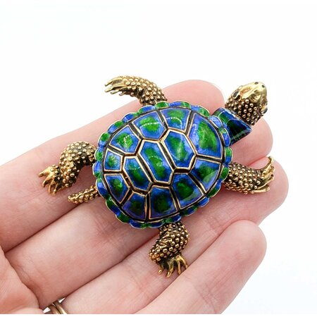 Brooch Sea Turtle Blue & Green Enamel 14ky 2.25x1.75" 18.2g 225010090