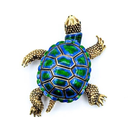 Brooch Sea Turtle Blue & Green Enamel 14ky 2.25x1.75" 18.2g 225010090