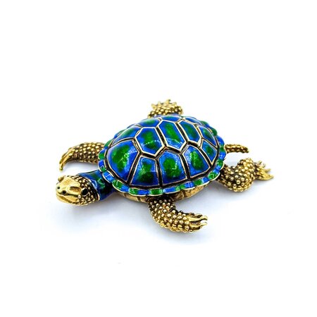 Brooch Sea Turtle Blue & Green Enamel 14ky 2.25x1.75" 18.2g 225010090