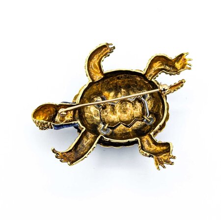 Brooch Sea Turtle Blue & Green Enamel 14ky 2.25x1.75" 18.2g 225010090