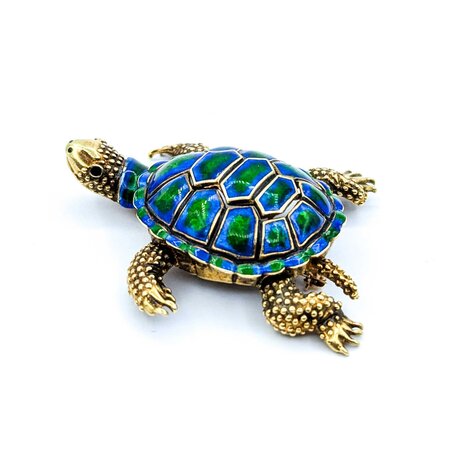 Brooch Sea Turtle Blue & Green Enamel 14ky 2.25x1.75" 18.2g 225010090