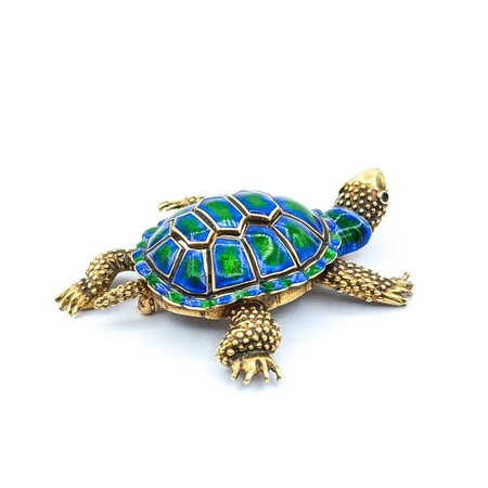 Brooch Sea Turtle Blue & Green Enamel 14ky 2.25x1.75" 18.2g 225010090