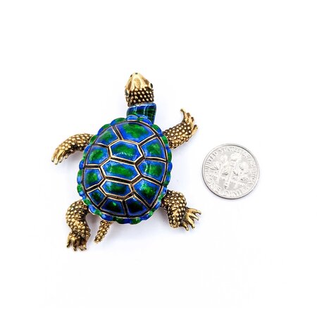 Brooch Sea Turtle Blue & Green Enamel 14ky 2.25x1.75" 18.2g 225010090
