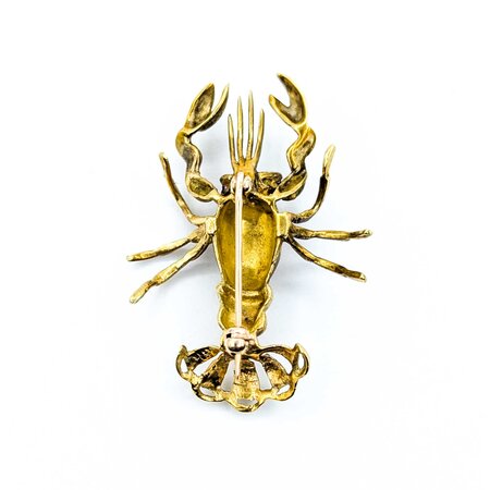 Brooch Mid-Century, Lobster .14ctw Rubies 18ky 1.6x1.25" 9.5g 225010102