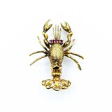  Brooch Mid-Century, Lobster .14ctw Rubies 18ky 1.6x1.25" 9.5g 225010102