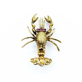 Brooch Mid-Century, Lobster .14ctw Rubies 18ky 1.6x1.25" 9.5g 225010102