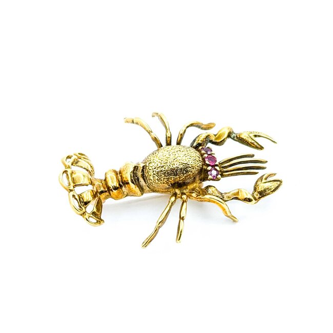 Brooch Mid-Century, Lobster .14ctw Rubies 18ky 1.6x1.25" 9.5g 225010102