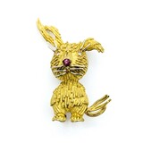  Brooch Mid-Century Whimsical Rabbit .04ctw Round Diamonds .08ct Ruby 18ky 1.75x1.25" 10.27g 225010097