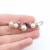  Brooch Bar  .25ctw Round Diamonds 7-8.5mm Pearl 4ctw Tourmaline, Amethyst, Aquamarine 14ky 2.1x.6" 10.68g 225010092