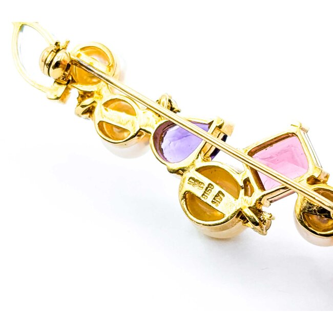 Brooch Bar  .25ctw Round Diamonds 7-8.5mm Pearl 4ctw Tourmaline, Amethyst, Aquamarine 14ky 2.1x.6" 10.68g 225010092
