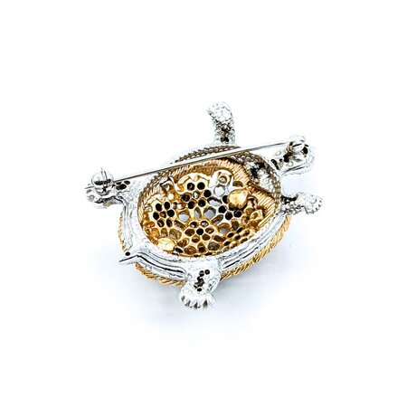 Brooch Tortoise .61ctw Round Diamonds 2mm Turquoise Beeds 14ktt 1.75x1.25" 19.71g 225010103