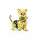  Brooch Scottish Terrier .04ctw Round Diamonds .40ctw Rubies & Sapphires 14ky 1.5x1.12" 15g 225010106